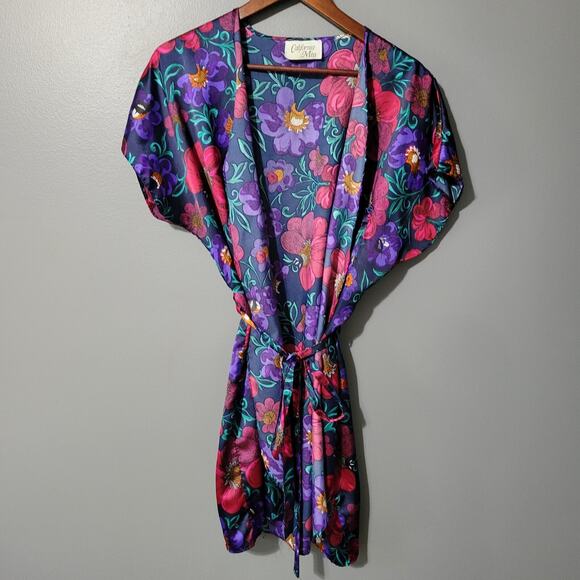 California Miss Other - VTG California Miss Robe Satin Size Medium Floral USA Made Multicolor Kimono
